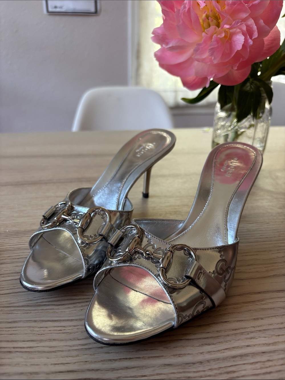 Gucci Silver Metallic Horsebit Mule Slides - Women's - Picture 3 of 5